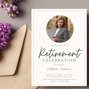 Photo Retirement Party Invitation, Formal Business Retirement Party Template, Editable Invitation, Instant Download, Digital Invite