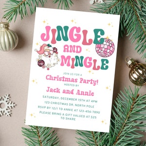 Christmas Party Invitation, Gift Exchange Invite, Groovy Santa, Holiday Disco, Jingle and Mingle, Instant Download