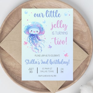 Under the Sea Jellyfish Birthday Invitation, Our little Jellyfish, Ocean theme, Pool Party, Instant Download