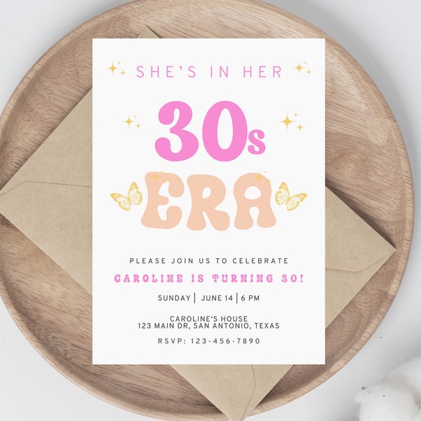 Women's 30th birthday Invitation Template, 30s Era, Thirties Era, Trendy, Instant Download