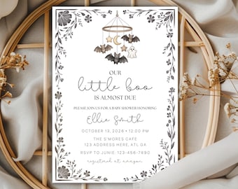 Little Boo Baby Shower Invitation Template, Editable Halloween Baby Shower Invite, Neutral Fall Baby Shower, Boo Theme, Canva Template