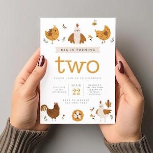 Chicken Farm Birthday Party Invitation, Any Age Boho Chicken Invitation, Barnyard, Instant download