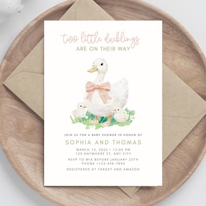 Zwillings Baby Shower Einladung, Entchen auf dem Weg, Baby Shower Einladung, Gender Neutral, Ente, Instant Download