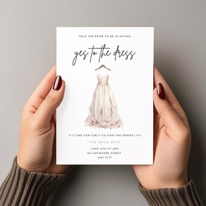 Faire-part shopping robe de mariée modifiable, Oui à la robe, soirée robe de mariée, téléchargement immédiat