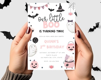 Halloween 2. Geburtstagseinladung, unser kleines Boo ist zwei, Halloween-Geburtstag des Mädchens, Geister, sofortiger Download