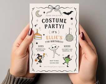 Halloween Birthday Invitation, Cute Doodle Halloween Party Invite, Costume Party, Spooky, Instant Download