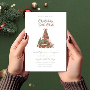 Christmas Book Club Invitation, Book Club Flyer, Holiday Book Exchange, Instant Download image 1
