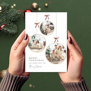 Printable Holiday Bow Ornament Christmas Card Canva Template | Printable Holiday Card | Editable Digital Design | Instant Download