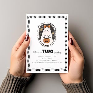 Girl&#39;s Halloween 2nd Birthday Invitation, Two Spooky, Ghost, Cozy Halloween, Instant Download