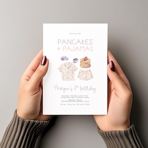 Pancakes and Pajamas Sleepover Party Invitation, Girl&#39;s Slumber Party, Pj Party, Instant Download