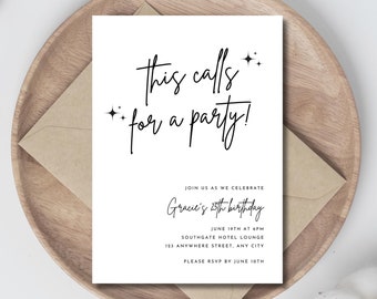 Editable Party Invitation Template, Let's Celebrate, This Calls for a Party, Birthday, Instant Download