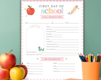 First Day of School Interview Printable, All About Me Worksheet, Back to School Memory Page