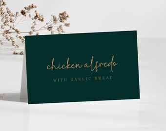 Wedding Food Tent Card Template | Editable Canva Buffet Place Card | Emerald Green Wedding Menu Labels | Printable Table Food Cards