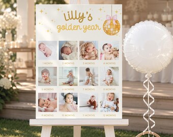 One Golden Girl Photo Board, First Birthday Milestone Poster, Girl's 1st Birthday, Instant Download