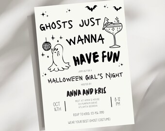 Halloween Girls Night Invitation, Ghosts Just Wanna Have Fun Party Invite, Halloween Party Template, Disco Halloween Invite