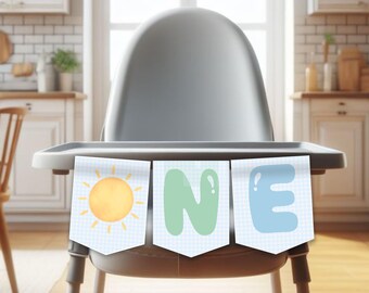 First Birthday High Chair Banner, ONE Banner, Sunshine Birthday Decor, Highchair Garland, First Birthday Photo Prop, Printable Banner