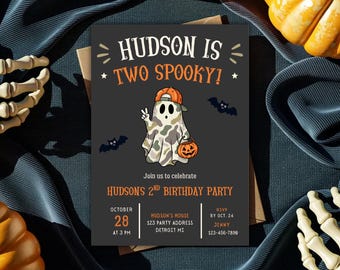 Two Spooky 2nd Birthday Invitation, Boy's Halloween Birthday Party Invite