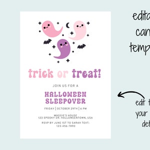 Editable Pastel Halloween Sleepover Party Invitation Template, Girl's ...