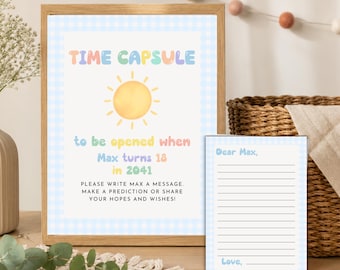 One Happy Boy Time Capsule Sign & Cards, First Birthday Time Capsule Printable, Boy 1st Birthday Activity, Editable Template