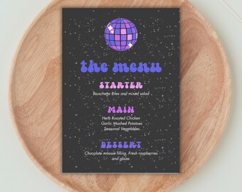 Disco Ball Menu Template, Retro Party Menu, New Year Party, Bachelorette Party,  Sparkle Party Food Menu, Instant Download