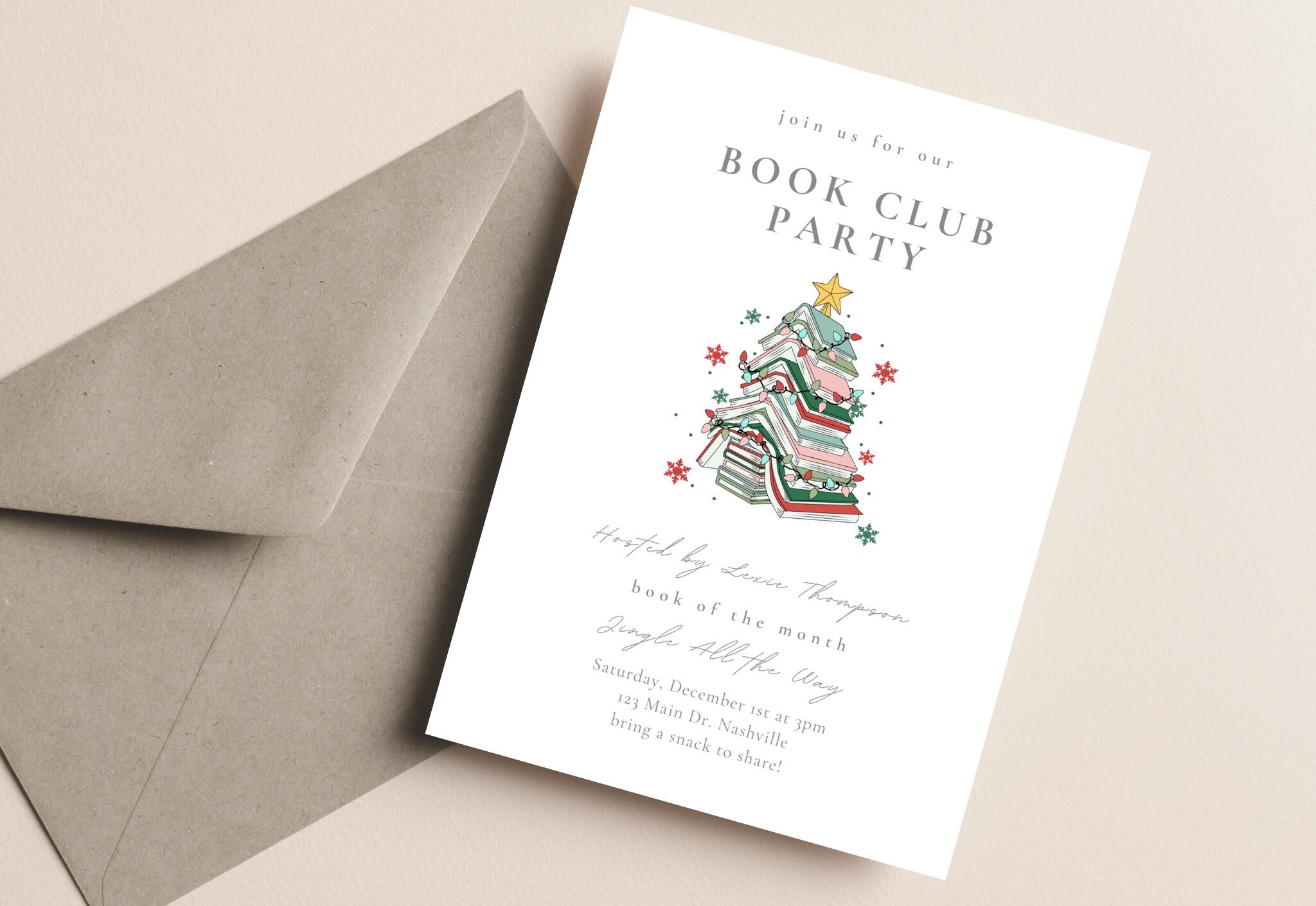 Book Club Invitation, Christmas Themed Book Club, Instant Download ...