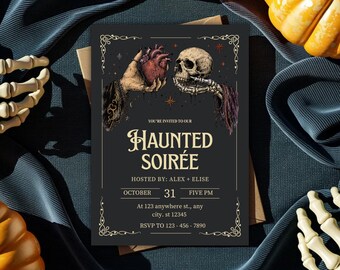Haunted Soiree Invitation Template, Gothic Halloween Party Invitation, Dark Romance Halloween Invite, Editable Canva Invitation