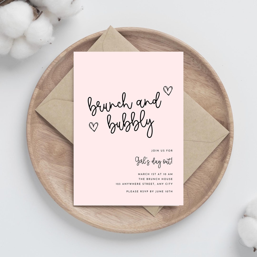 Editable Girl's Day Out, Brunch and Bubbly Invitation, Galentines, Girl ...