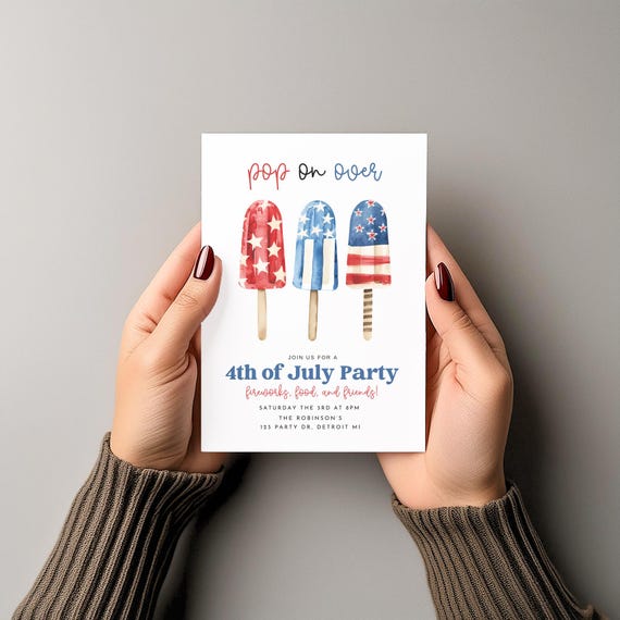 Pop on Over 4th of July Party Invitation, Independence Day Party, Popsicles, Ice Cream, Instant Download