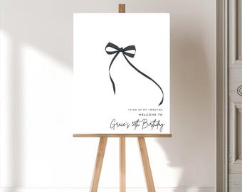 30th Birthday Welcome Sign, Tying Up My Twenties, Black Bow, Women's Birthday Event Sign, Instant Download