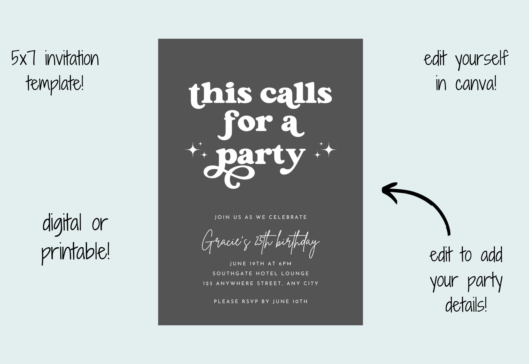 Editable Party Invitation, Birthday Party, Black Invitation, This Calls ...