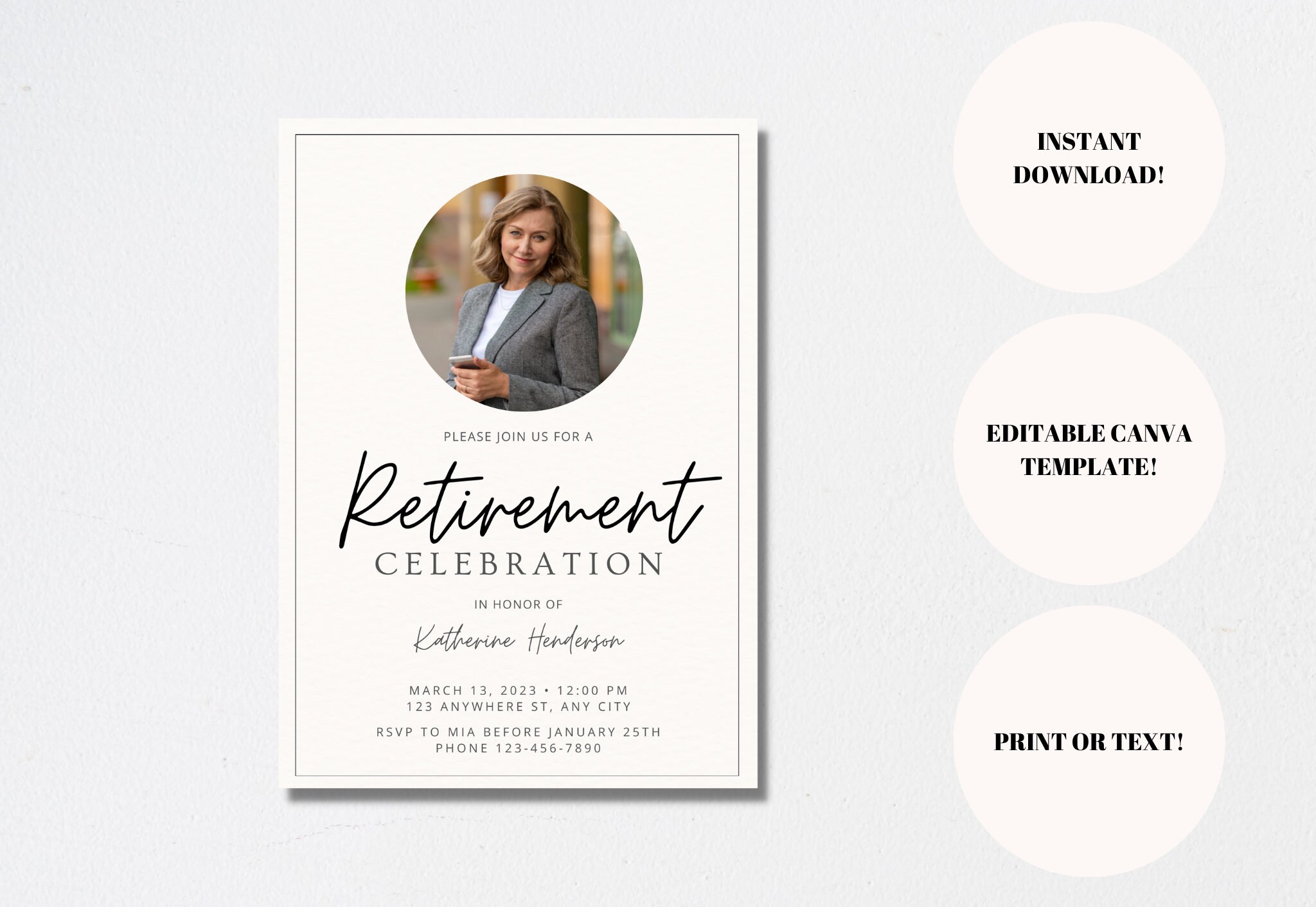 Photo Retirement Party Invitation, Formal Business Retirement Party Template, Editable