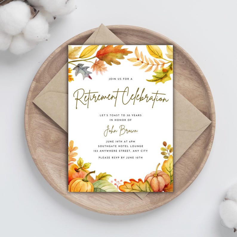 Retirement Send Off Fall Retirement Party Invitation, Send off Celebration, Farewell Party ...
