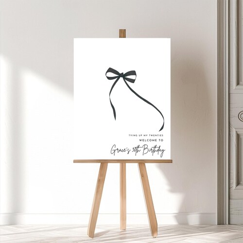 Editable Women's Birthday Welcome Sign, Tying Up My Twenties, Modern Birthday Event Welcome Sign, Instant Download