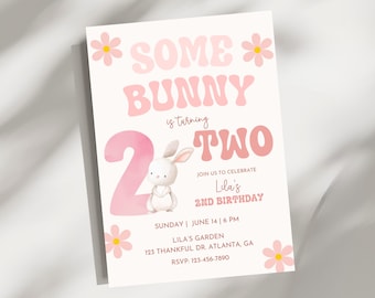 Second Birthday Invitation, Some Bunny is Turning Two, Easter, Spring, Instant Download