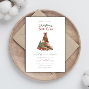 Christmas Book Club Invitation, Book Club Flyer, Holiday Book Exchange, Instant Download image 2
