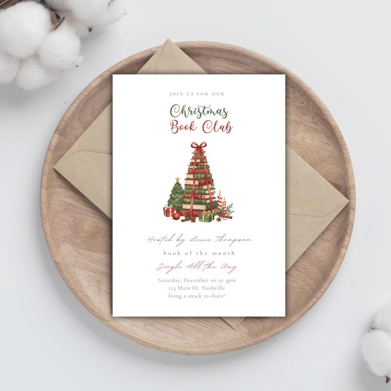 Christmas Book Club Invitation, Book Club Flyer, Holiday Book Exchange, Instant Download image 2