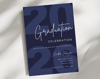 Editable 2026 Graduation Party Invitation Template | Printable & Text Evite | Canva Invite | Navy Silver Grad Invite | Instant Download