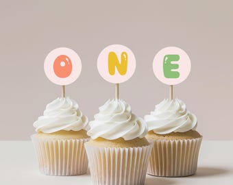 Fun to Be One First Birthday Cupcake Toppers, Printable Cupcake Toppers, 1st Birthday, Instant Download