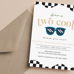 Editable Two Cool Second Birthday Invitation, Boy&#39;s 2nd Birthday Invite, Instant Download