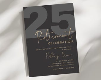 Retirement Party Invitation, Black and Gold Retirement Invite, Editable Template