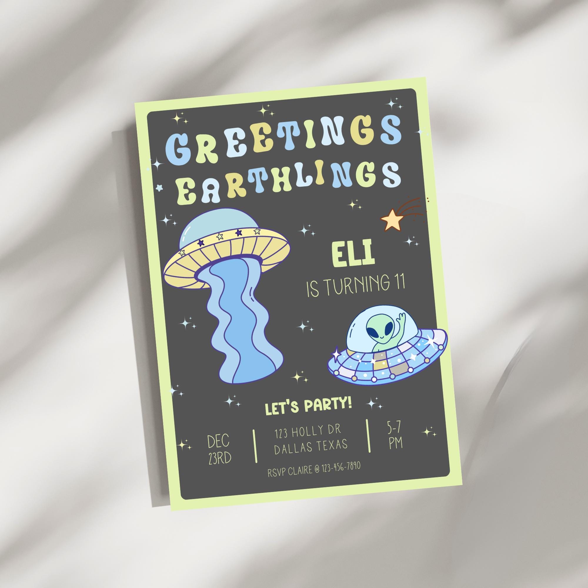 Alien Birthday Invitation Template, Space Party Invite, UFO Birthday ...