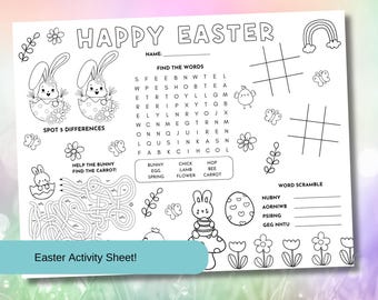 Easter Activity Sheet, Easter Placemat Coloring Page, Class Activity, Kids Party Table Activity, Instant Download