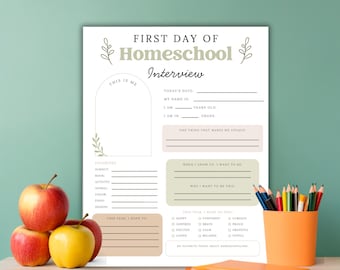 First Day of Homeschool Interview Printable | Homeschool Memory Page | Back to School Activity | Homeschool Keepsake | Instant Download PDF