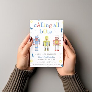 Robot Birthday Party Invitation, Calling All Bots, Gears and Tools, Boy ...