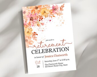 Fall Retirement Party Invitation, Autumn Retirement Celebration, Editable Canva Template