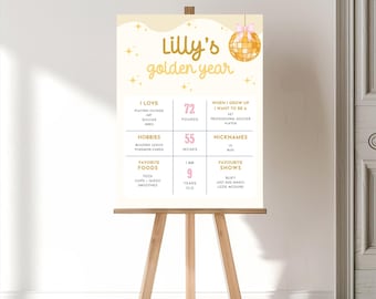 Golden Birthday Milestone Poster, Disco Ball, Pink and Gold, Girl's Milestone Poster, Birthday Memory Board, Keepsake, Instant Download