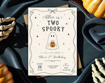 Two Spooky 2nd Birthday Invitation, Halloween Birthday Invite, Ghost Birthday Party