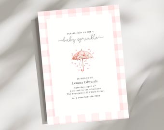 Baby Sprinkle Invitation Template | Pink Umbrella Baby Shower Invite | Editable Baby Sprinkle Invite | Instant Download