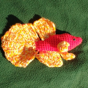 Red and Orange Betta Siamese Fighting Fish Crocheted Amigurumi