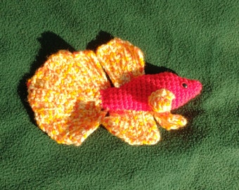 Red and Orange Betta Siamese Fighting Fish Crocheted Amigurumi